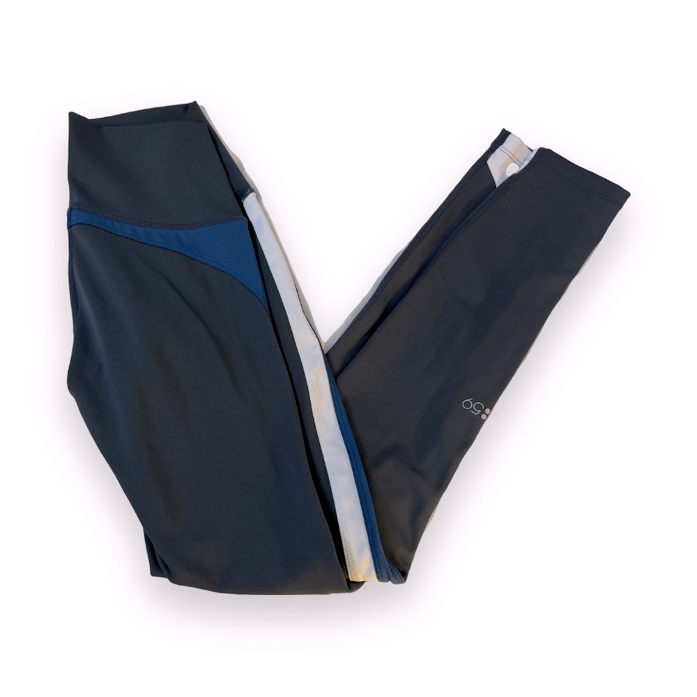 splits59 gray leggings with navy and white stripe